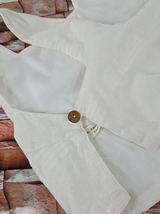 FREE PEOPLE WOMEN'S SIZE XS WHITE CROP TOP COTTON LINEN WITH SIDE BUTTONS LINED. - Picture 9 of 16